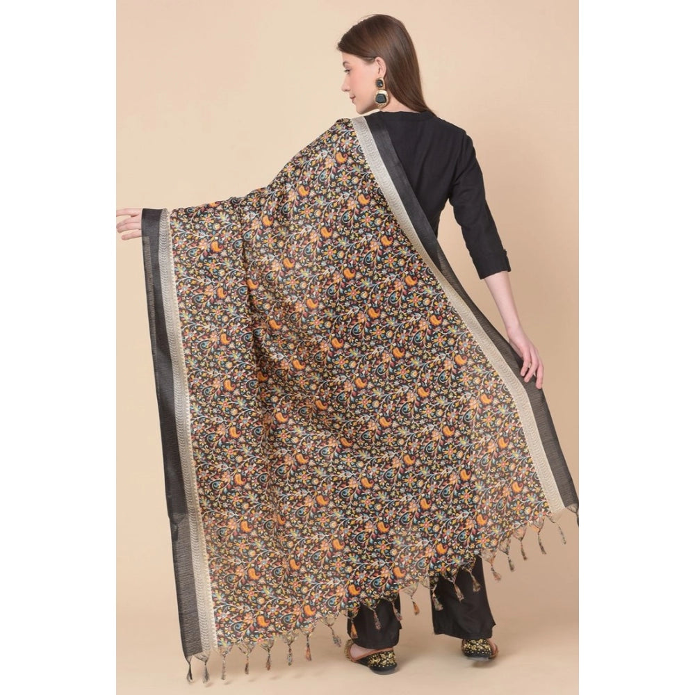 Amfyn Women's Art Silk Printed Dupatta (Black, Length: 2.25 to 2.50 Mtr)