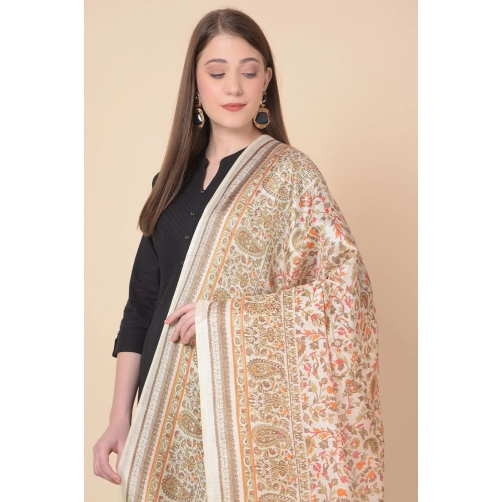 Amfyn Women's Art Silk Printed Dupatta (White, Length: 2.25 to 2.50 Mtr)