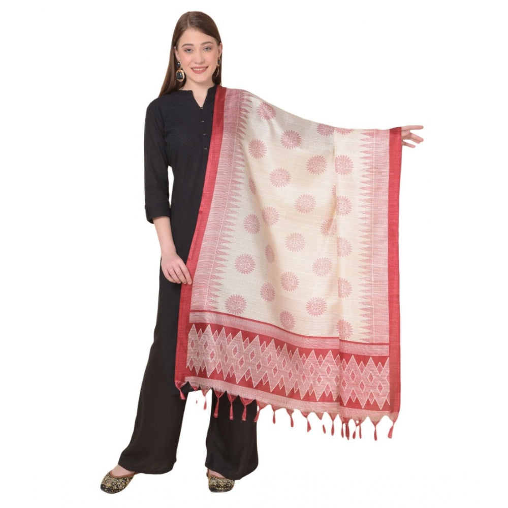 Amfyn Women's Art Silk Printed Dupatta (Maroon, Length: 2.25 to 2.50 Mtr)