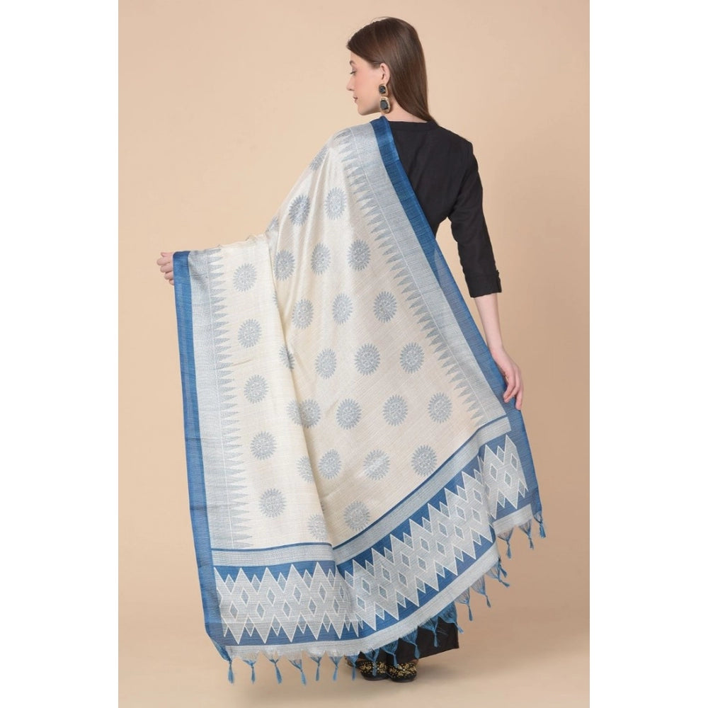 Amfyn Women's Art Silk Printed Dupatta (Turquoise, Length: 2.25 to 2.50 Mtr)