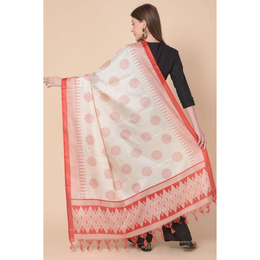Amfyn Women's Art Silk Printed Dupatta (Red, Length: 2.25 to 2.50 Mtr)