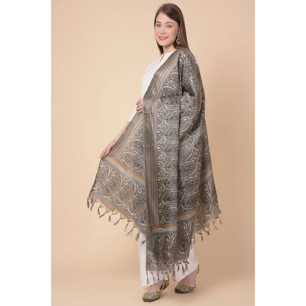 Amfyn Women's Art Silk Printed Dupatta (Grey, Length: 2.25 to 2.50 Mtr)