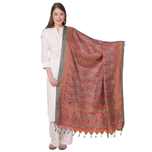 Amfyn Women's Art Silk Printed Dupatta (Orange, Length: 2.25 to 2.50 Mtr)