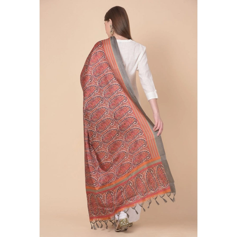 Amfyn Women's Art Silk Printed Dupatta (Orange, Length: 2.25 to 2.50 Mtr)