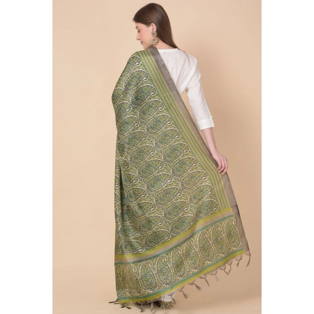 Amfyn Women's Art Silk Printed Dupatta (Green, Length: 2.25 to 2.50 Mtr)