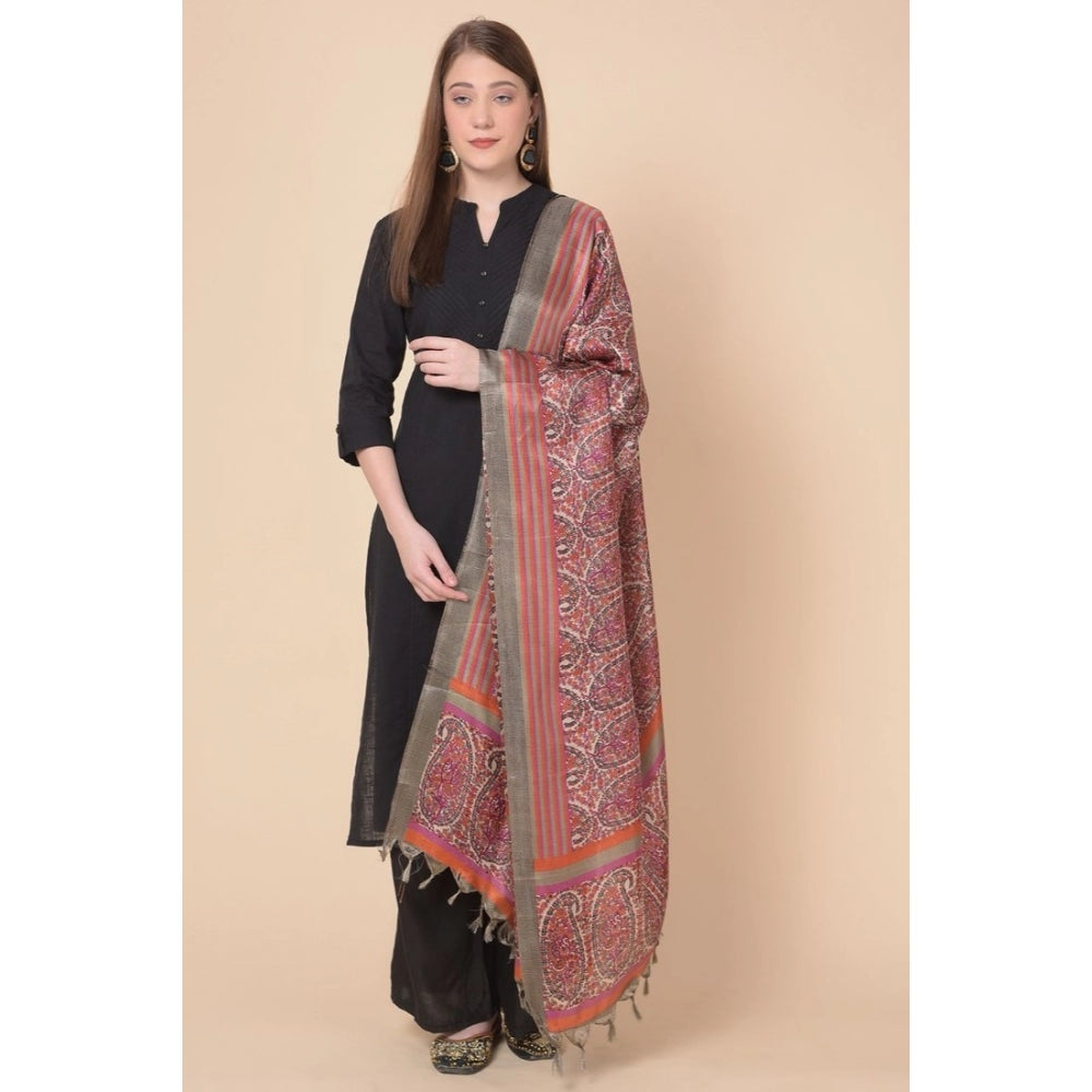 Amfyn Women's Art Silk Printed Dupatta (Grey, Length: 2.25 to 2.50 Mtr)