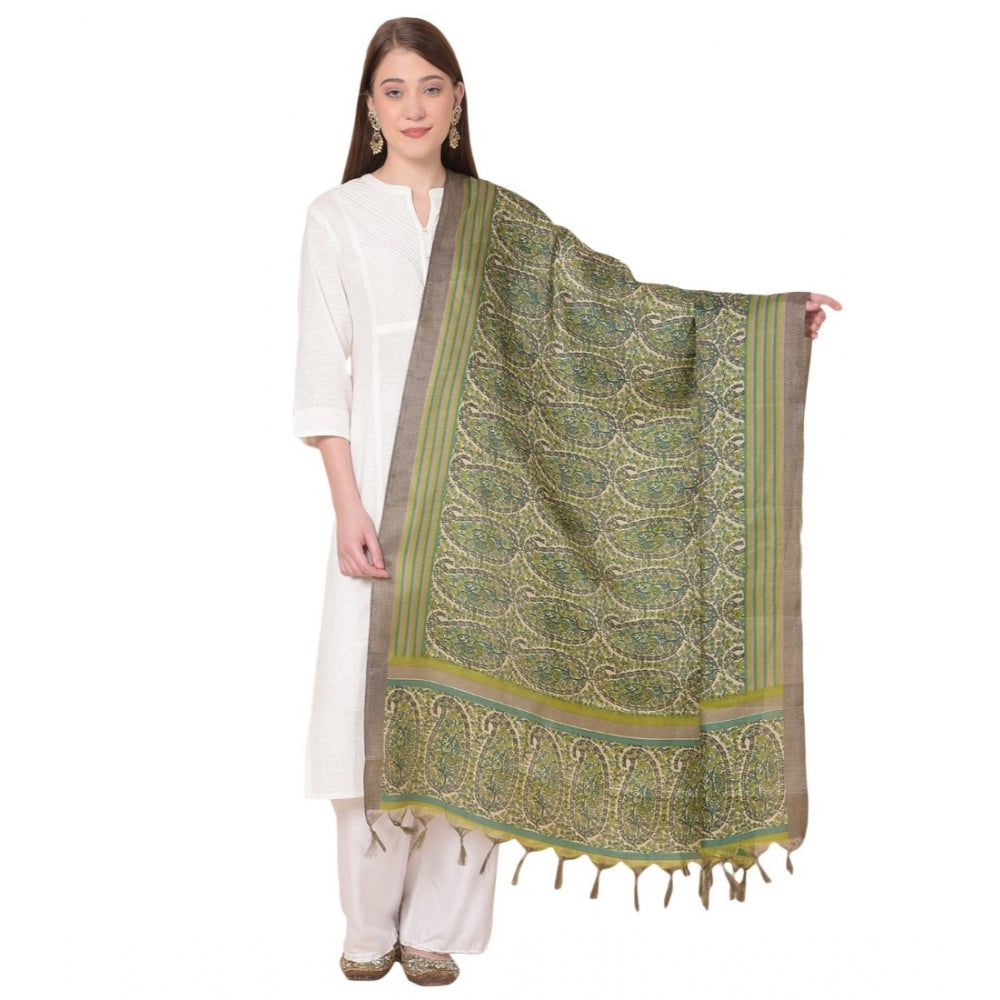 Amfyn Women's Art Silk Printed Dupatta (Green, Length: 2.25 to 2.50 Mtr)