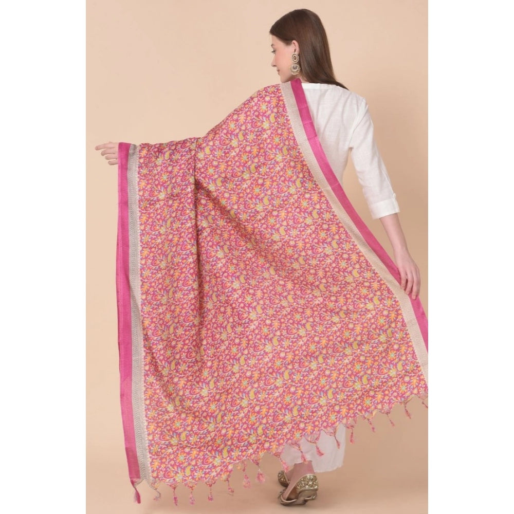 Amfyn Women's Art Silk Printed Dupatta (Pink, Length: 2.25 to 2.50 Mtr)