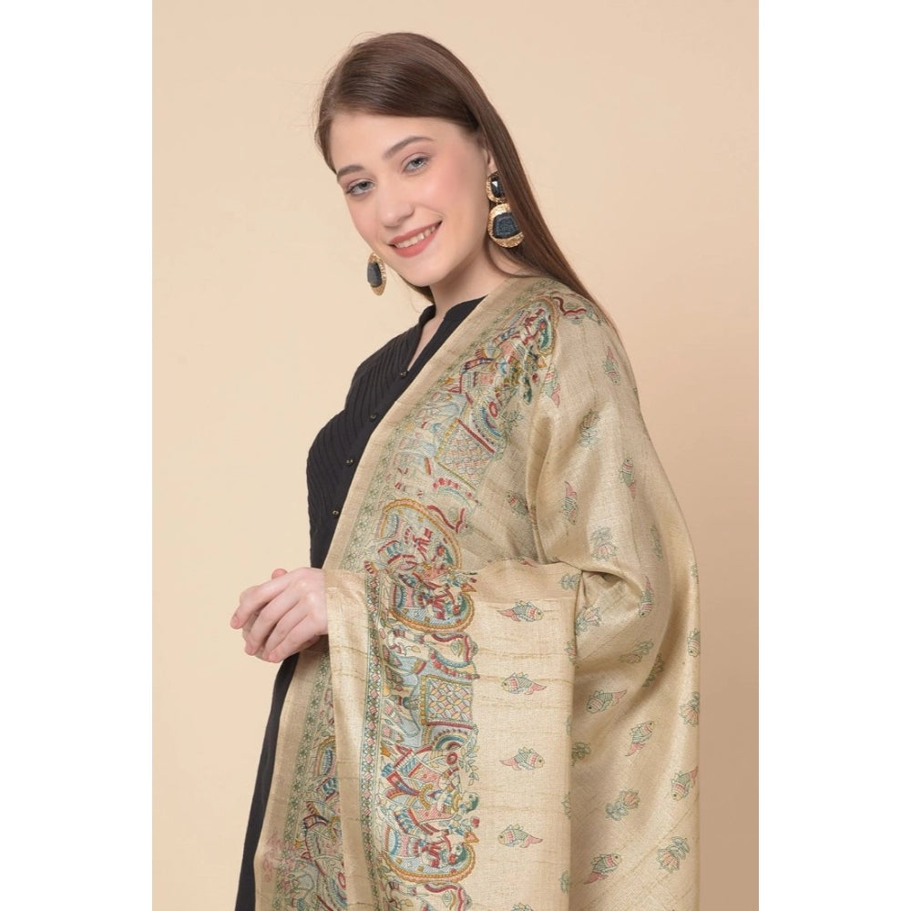 Amfyn Women's Art Silk Printed Dupatta (Gold, Length: 2.25 to 2.50 Mtr)