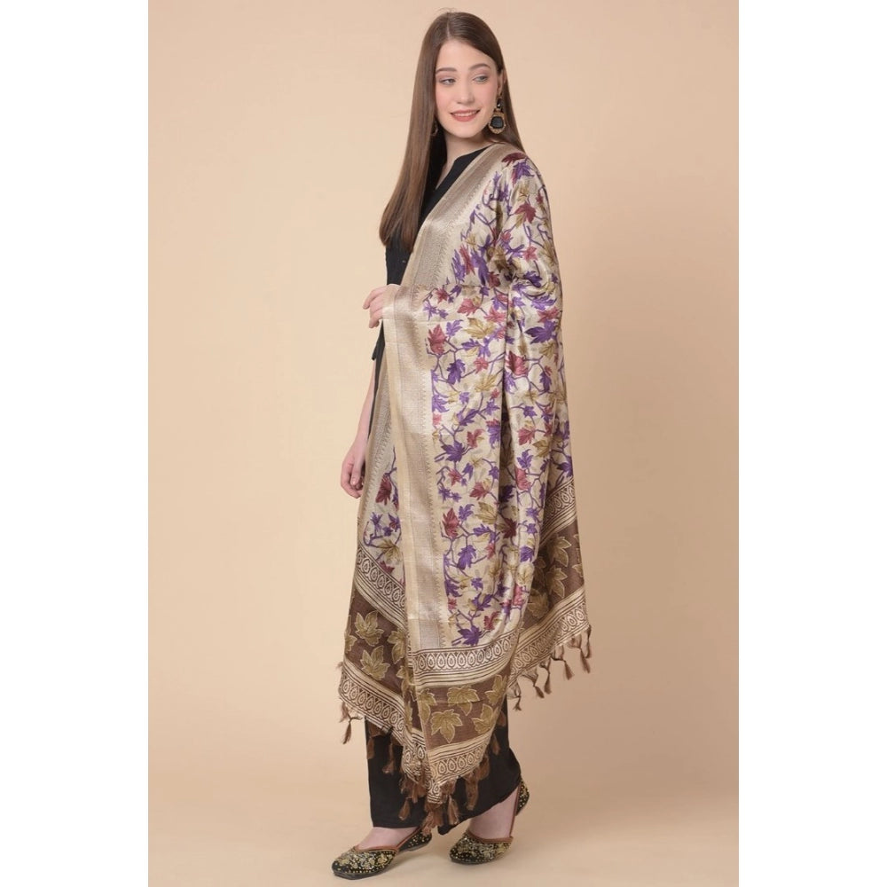 Amfyn Women's Art Silk Printed Dupatta (Gold, Length: 2.25 to 2.50 Mtr)