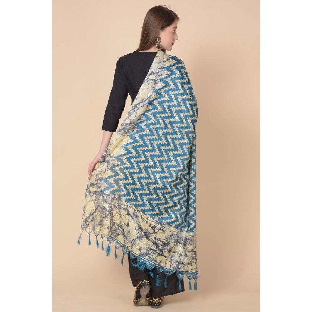 Amfyn Women's Art Silk Printed Dupatta (Blue, Length: 2.25 to 2.50 Mtr)