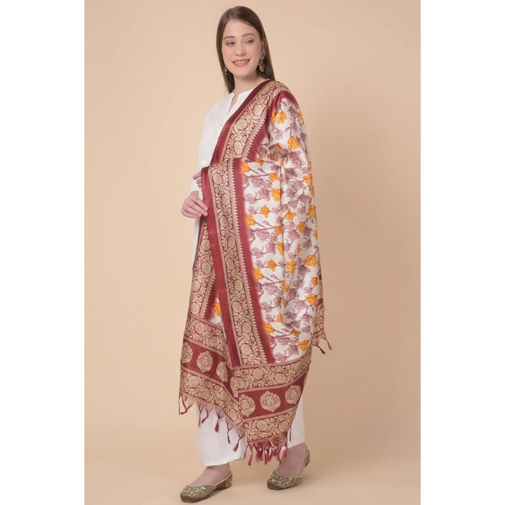 Amfyn Women's Art Silk Printed Dupatta (Maroon, Length: 2.25 to 2.50 Mtr)