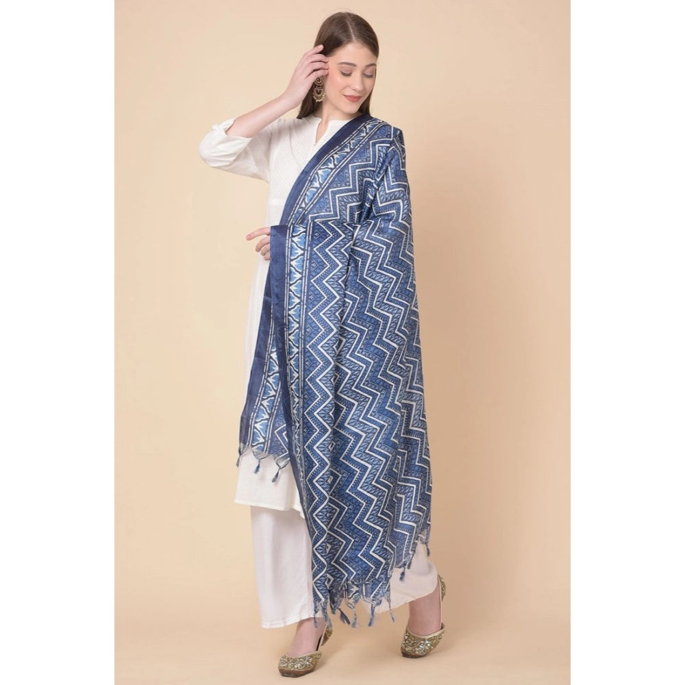 Amfyn Women's Art Silk Printed Dupatta (Blue, Length: 2.25 to 2.50 Mtr)
