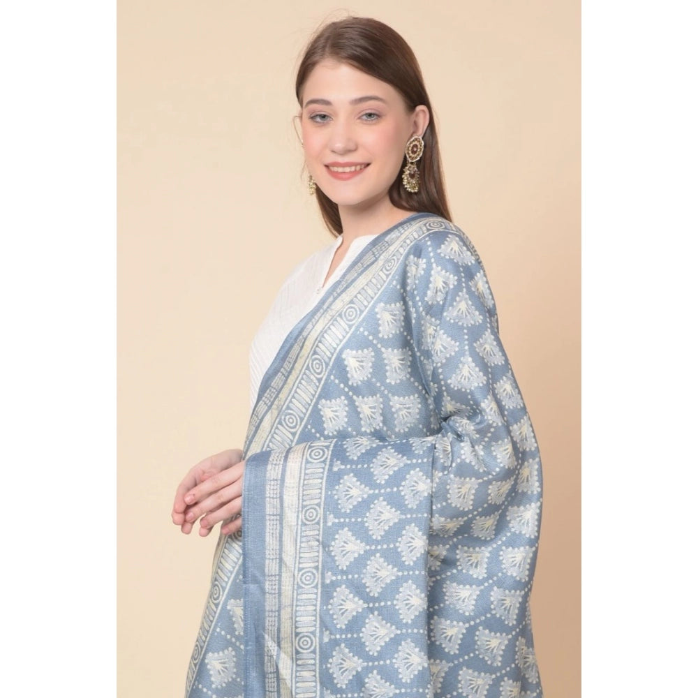 Amfyn Women's Art Silk Printed Dupatta (Grey, Length: 2.25 to 2.50 Mtr)