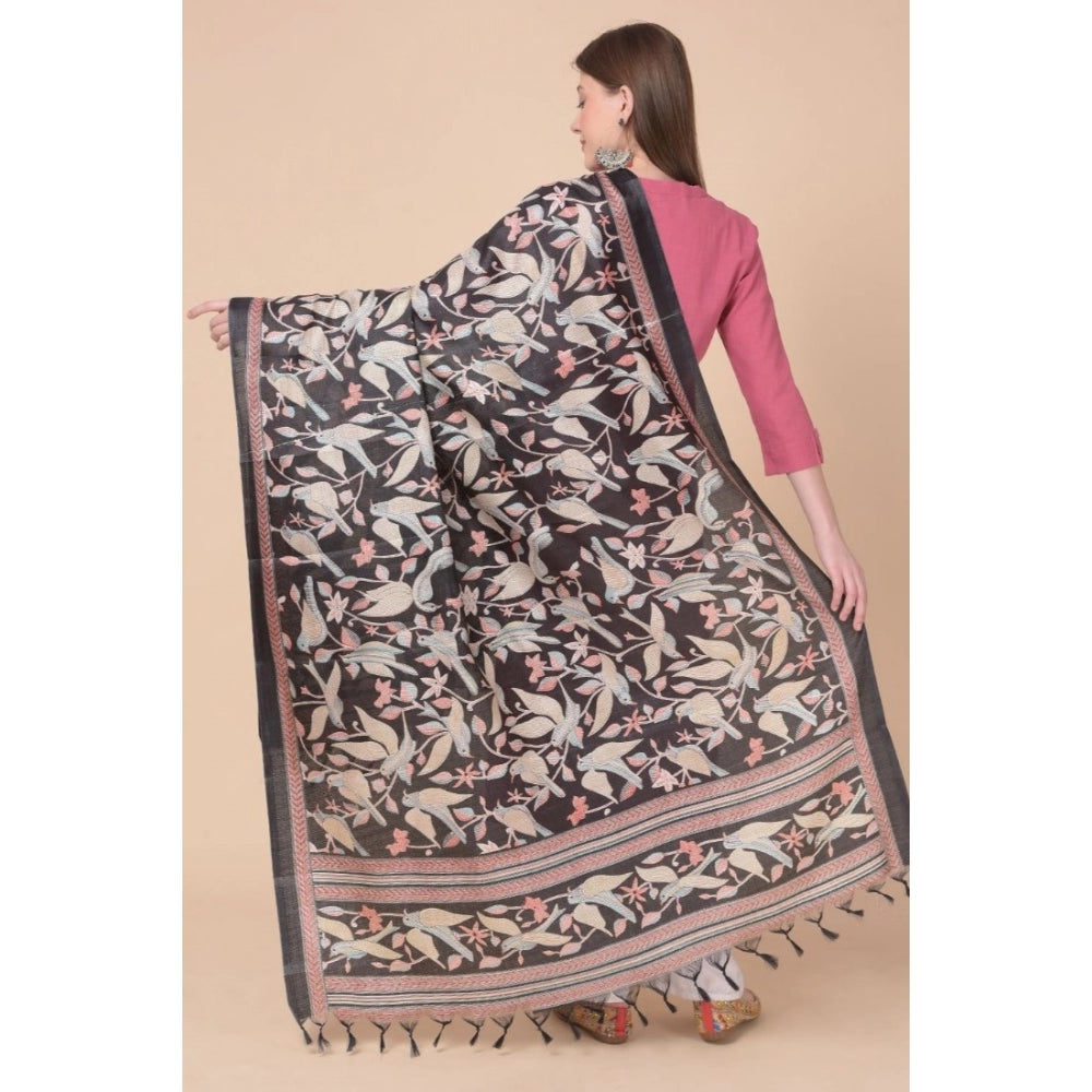 Amfyn Women's Art Silk Printed Dupatta (Black, Length: 2.25 to 2.50 Mtr)
