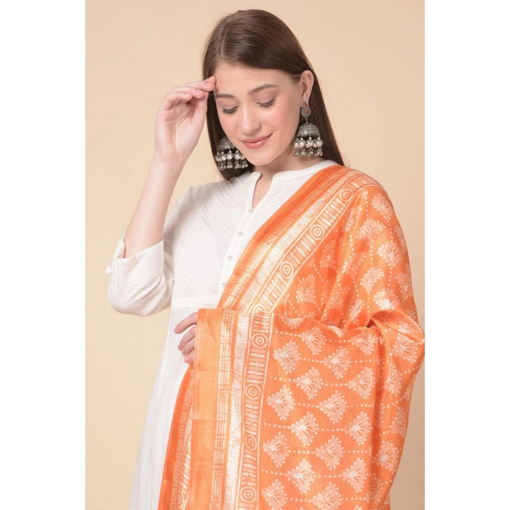 Amfyn Women's Art Silk Printed Dupatta (Orange, Length: 2.25 to 2.50 Mtr)