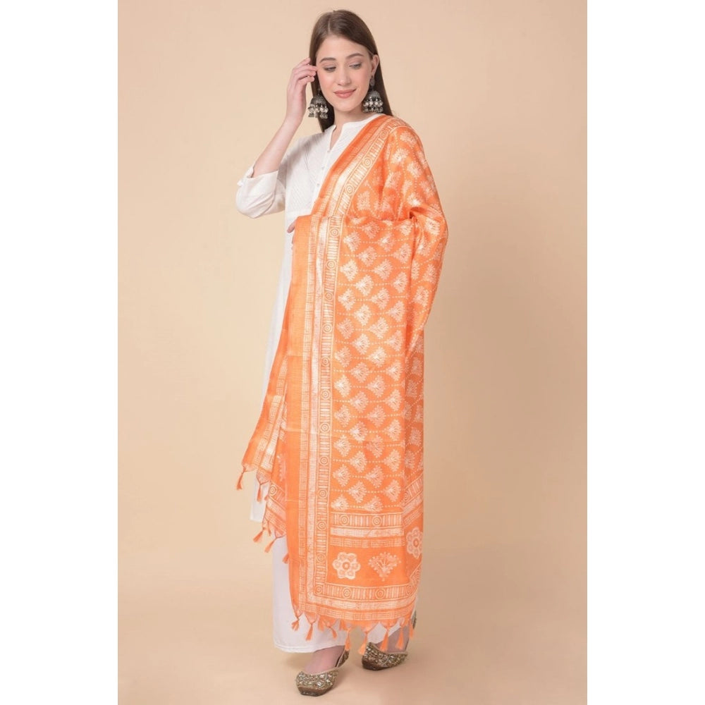 Amfyn Women's Art Silk Printed Dupatta (Orange, Length: 2.25 to 2.50 Mtr)