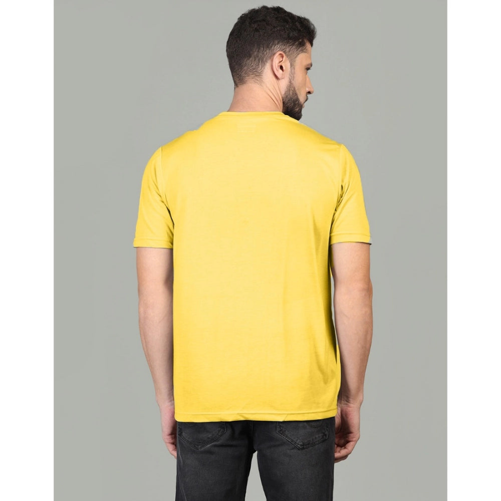 Amfyn Men's Casual Half Sleeve Solid Cotton Blended Round Neck T-shirt (Yellow)