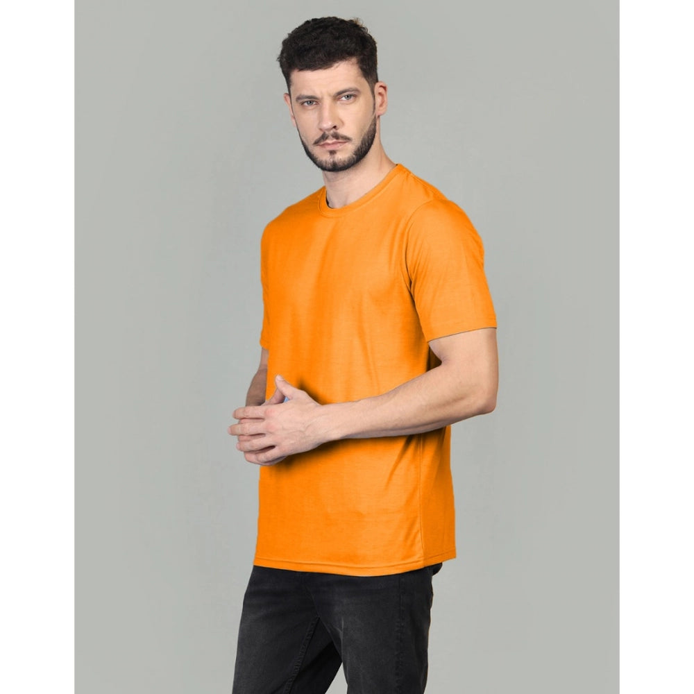 Amfyn Men's Casual Half Sleeve Solid Cotton Blended Round Neck T-shirt (Orange)