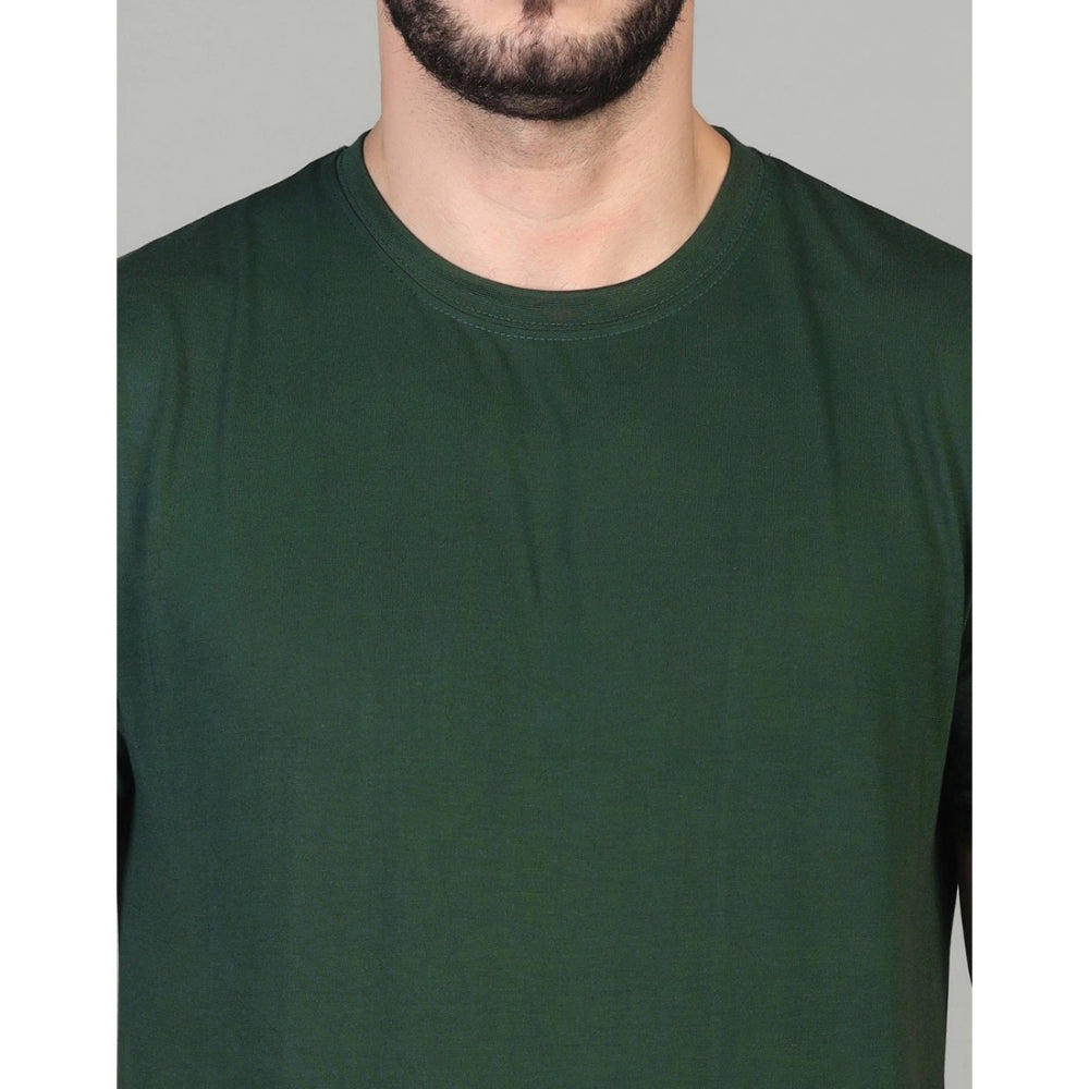 Amfyn Men's Casual Half Sleeve Solid Cotton Blended Round Neck T-shirt (B.Green)