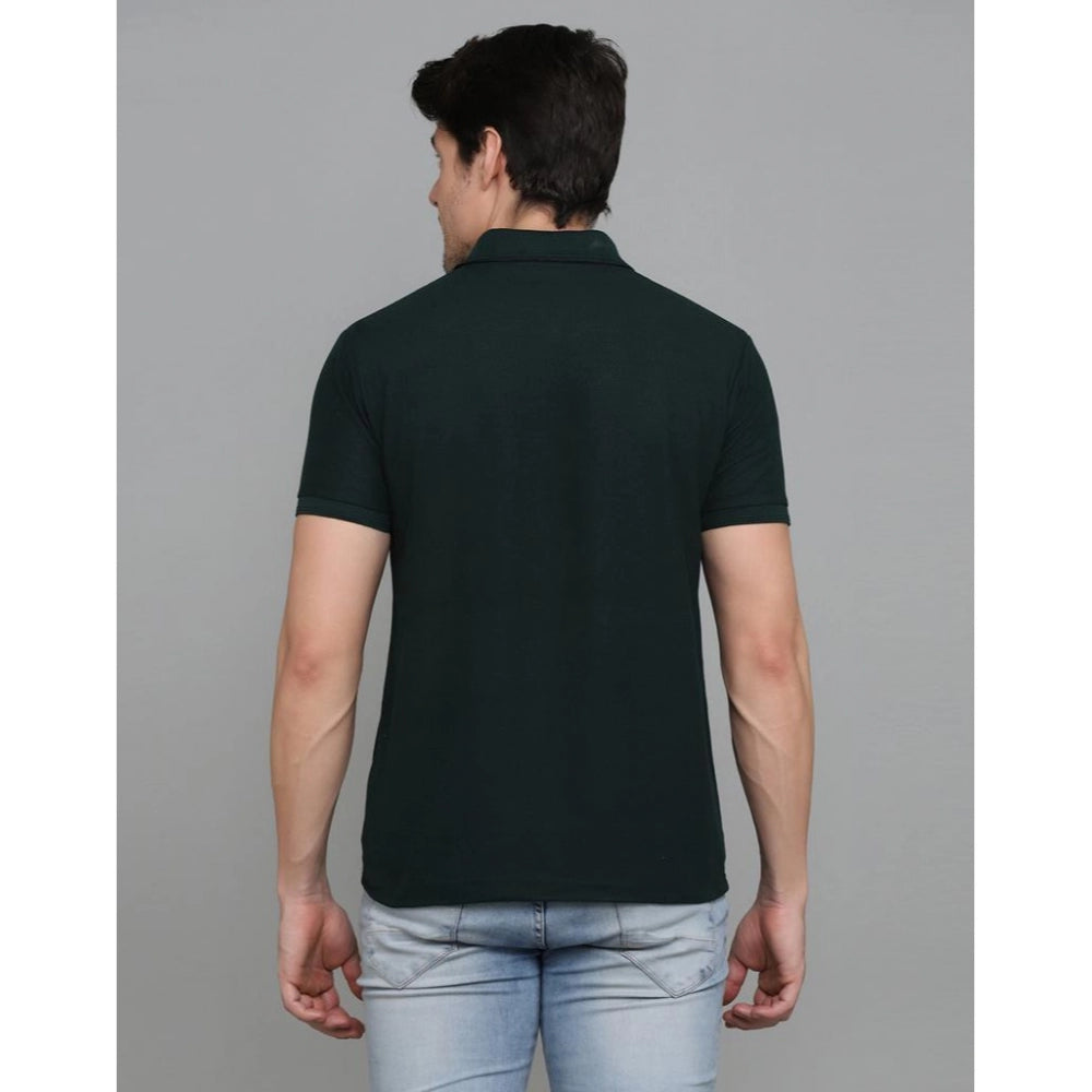 Amfyn Men's Casual Half Sleeve Solid Cotton Blended Polo Neck T-shirt (Green)