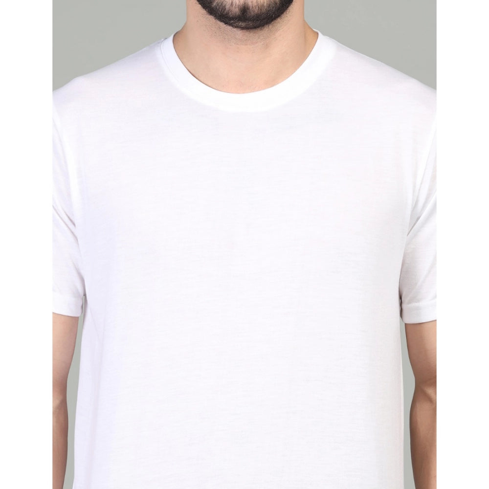 Amfyn Men's Casual Half Sleeve Solid Cotton Blended Round Neck T-shirt (White)