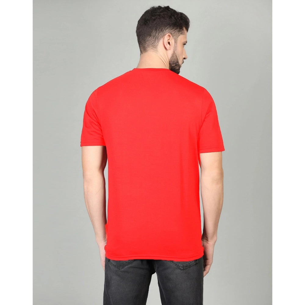 Amfyn Men's Casual Half Sleeve Solid Cotton Blended Round Neck T-shirt (Red)