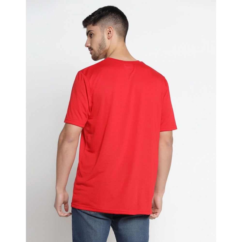 Amfyn Men's Casual Half Sleeve Printed Cotton Blended Round Neck T-shirt (Red)