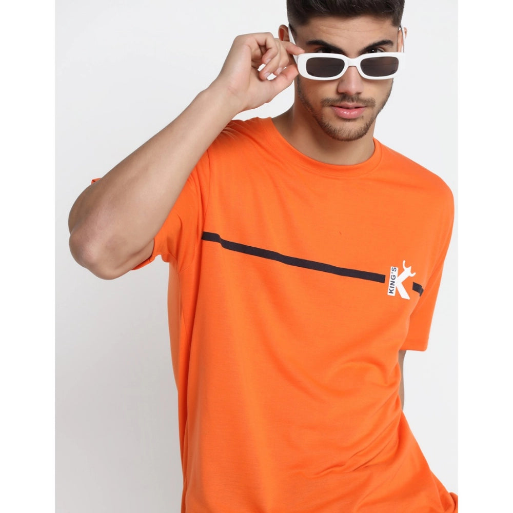 Amfyn Men's Casual Half Sleeve Printed Cotton Blended Round Neck T-shirt (Orange)