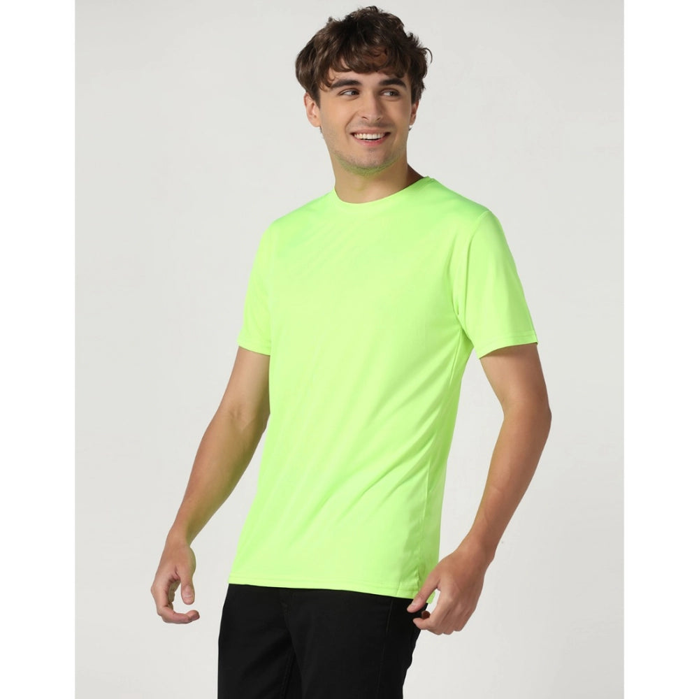 Amfyn Men's Casual Half Sleeve Solid Polyester Round Neck T-shirt (Neon)
