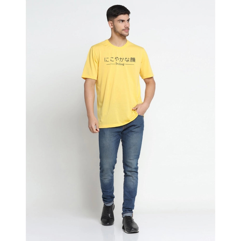 Amfyn Men's Casual Half Sleeve Printed Cotton Blended Round Neck T-shirt (Yellow)