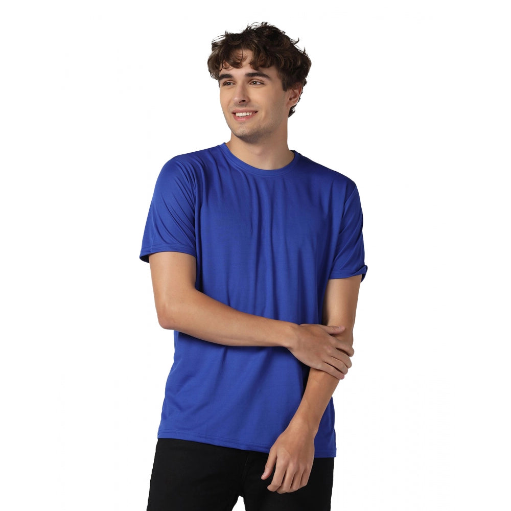 Amfyn Men's Casual Half Sleeve Solid Polyester Round Neck T-shirt (Royal)