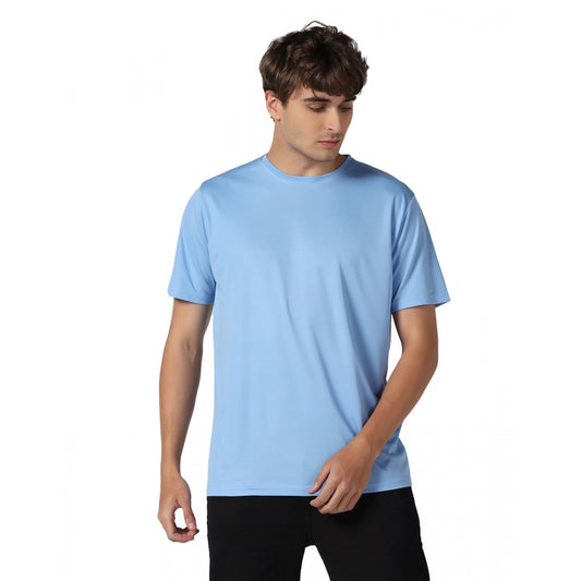 Amfyn Men's Casual Half Sleeve Solid Polyester Round Neck T-shirt (Sky)