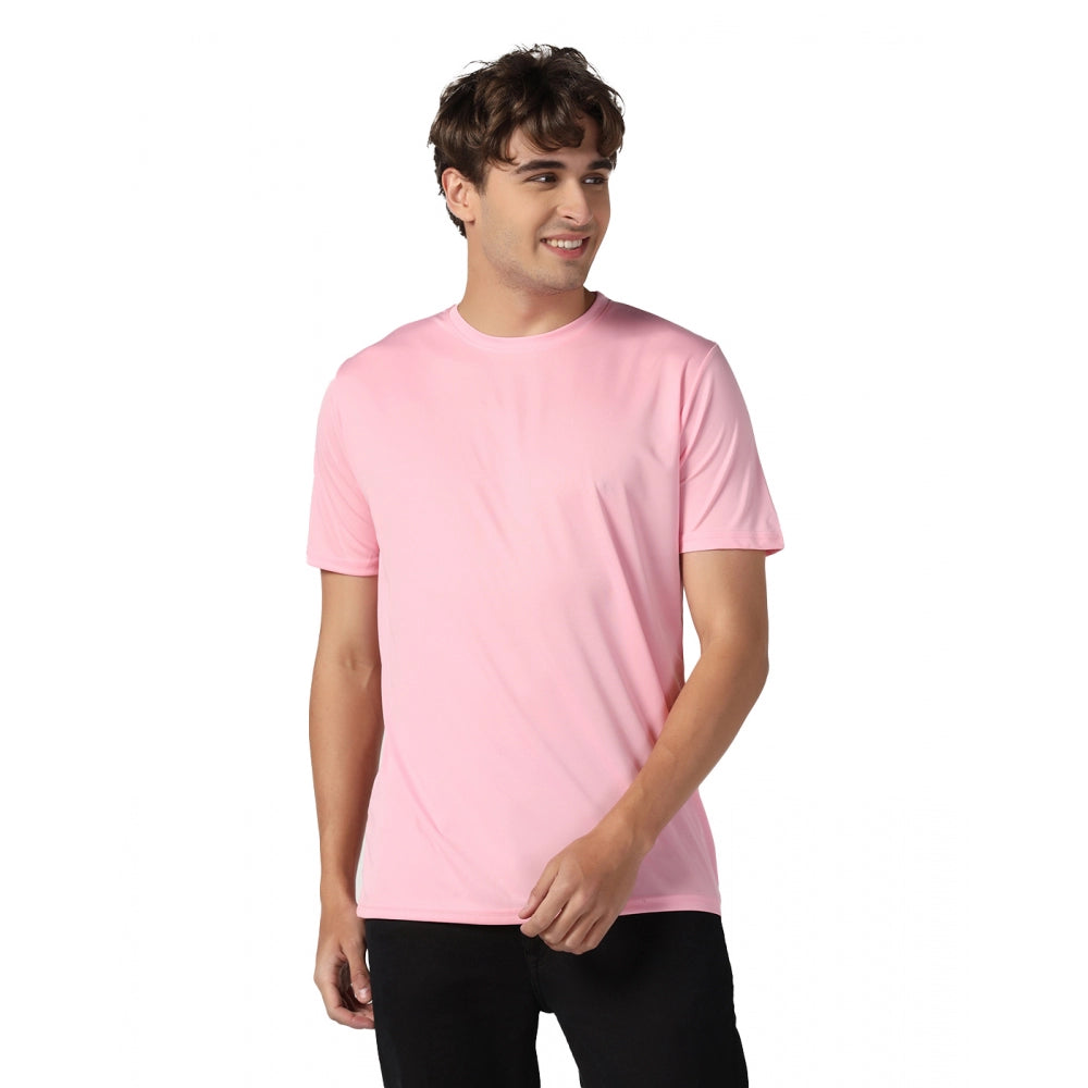 Amfyn Men's Casual Half Sleeve Solid Polyester Round Neck T-shirt (Pink)