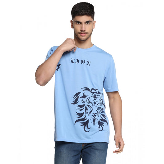 Amfyn Men's Casual Half Sleeve Printed Cotton Blended Round Neck T-shirt (Sky)