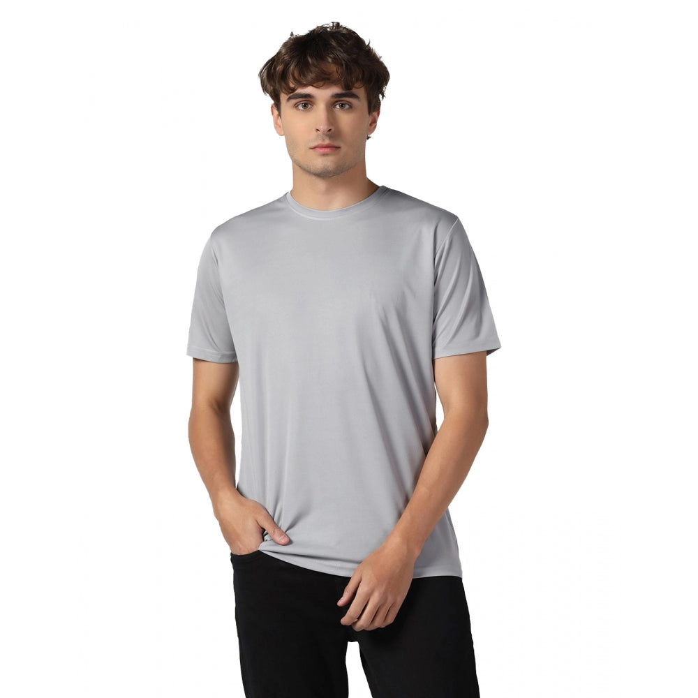 Amfyn Men's Casual Half Sleeve Solid Polyester Round Neck T-shirt (Lgrey)