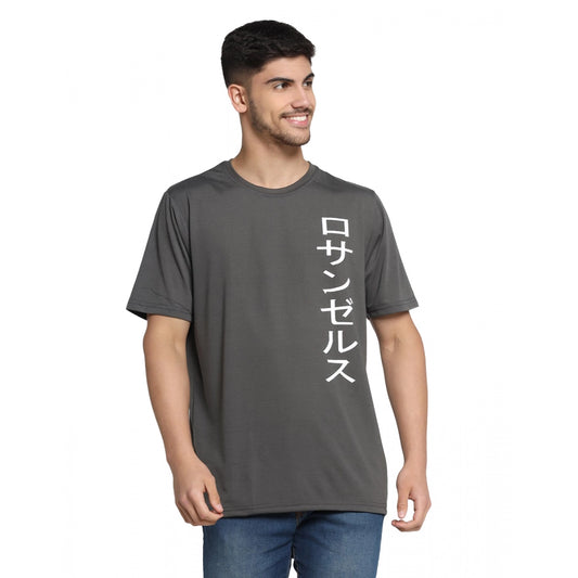 Amfyn Men's Casual Half Sleeve Printed Cotton Blended Round Neck T-shirt (D.Grey)