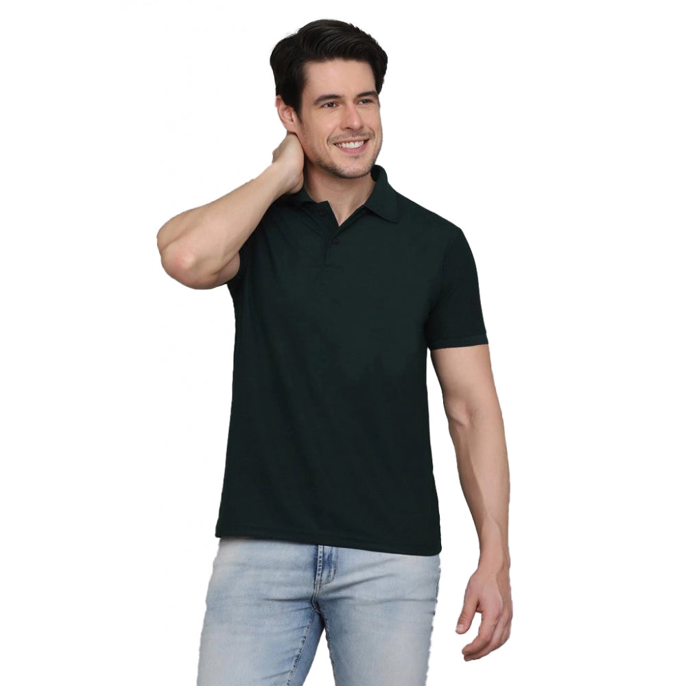 Amfyn Men's Casual Half Sleeve Solid Cotton Blended Polo Neck T-shirt (Green)