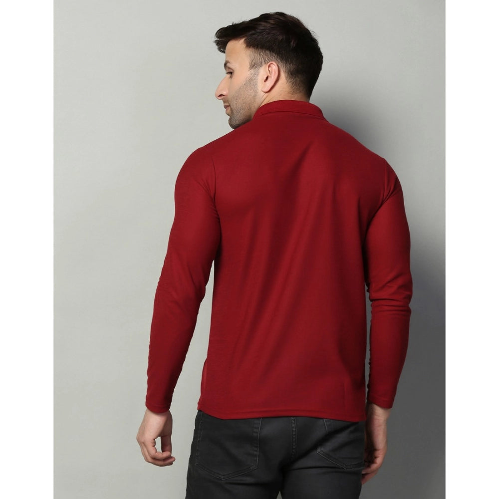 Amfyn Men's Casual Full Sleeve Solid Cotton Blended Polo Neck T-shirt (Maroon)