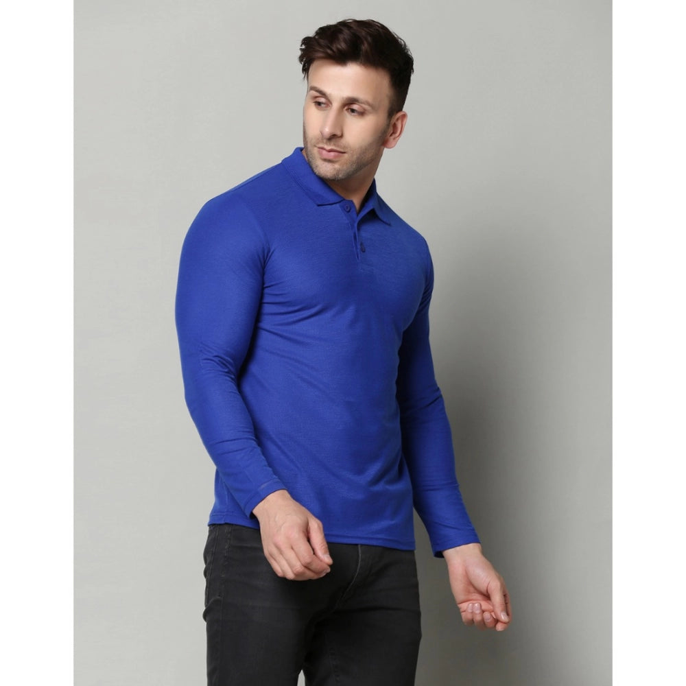 Amfyn Men's Casual Full Sleeve Solid Cotton Blended Polo Neck T-shirt (Royal)