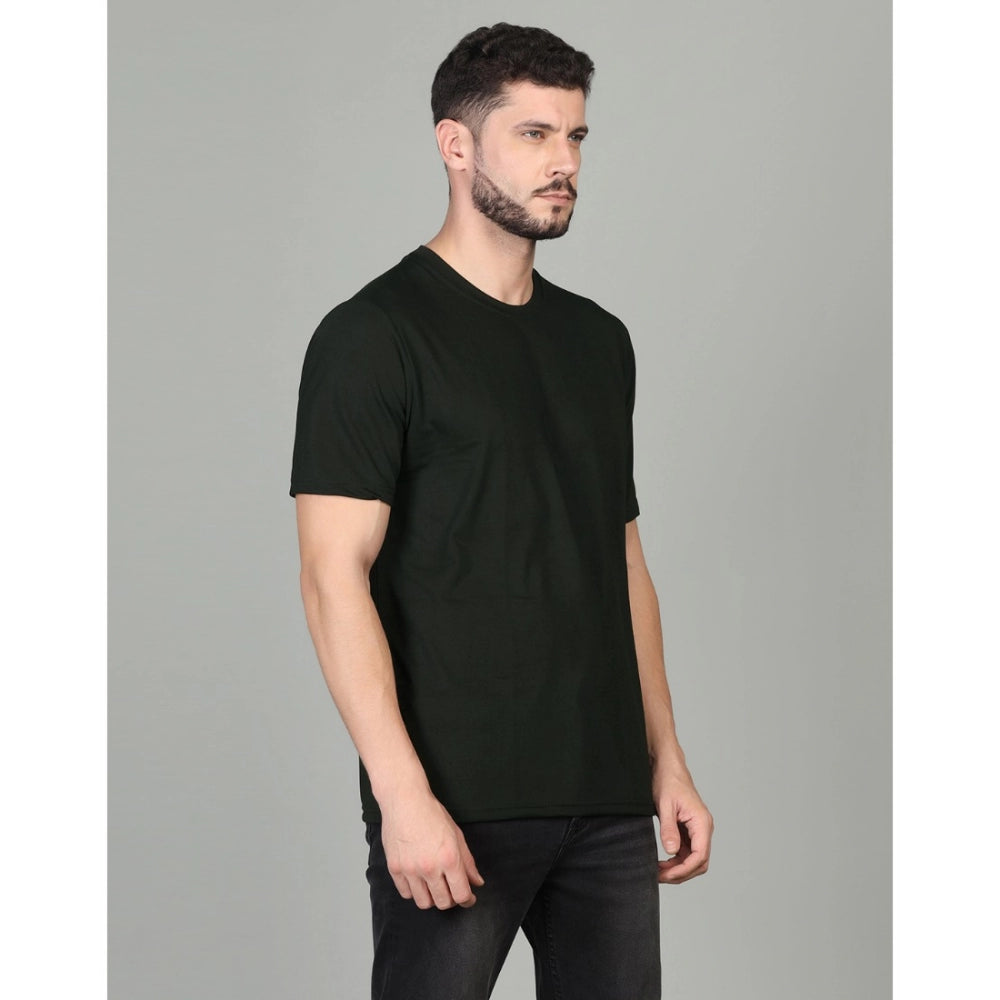 Amfyn Men's Casual Half Sleeve Solid Cotton Blended Round Neck T-shirt (Green)