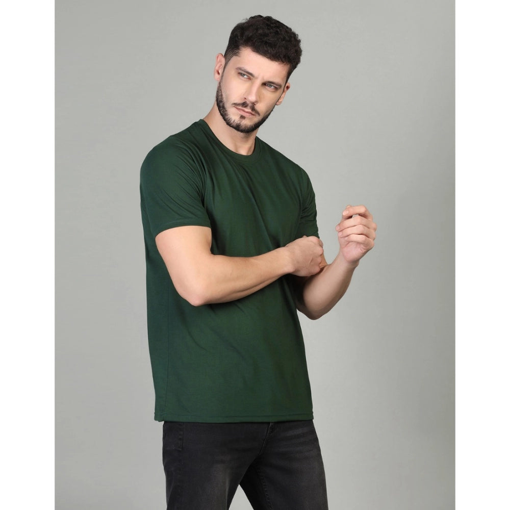 Amfyn Men's Casual Half Sleeve Solid Cotton Blended Round Neck T-shirt (B.Green)