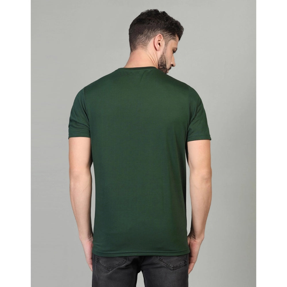 Amfyn Men's Casual Half Sleeve Solid Cotton Blended Round Neck T-shirt (B.Green)