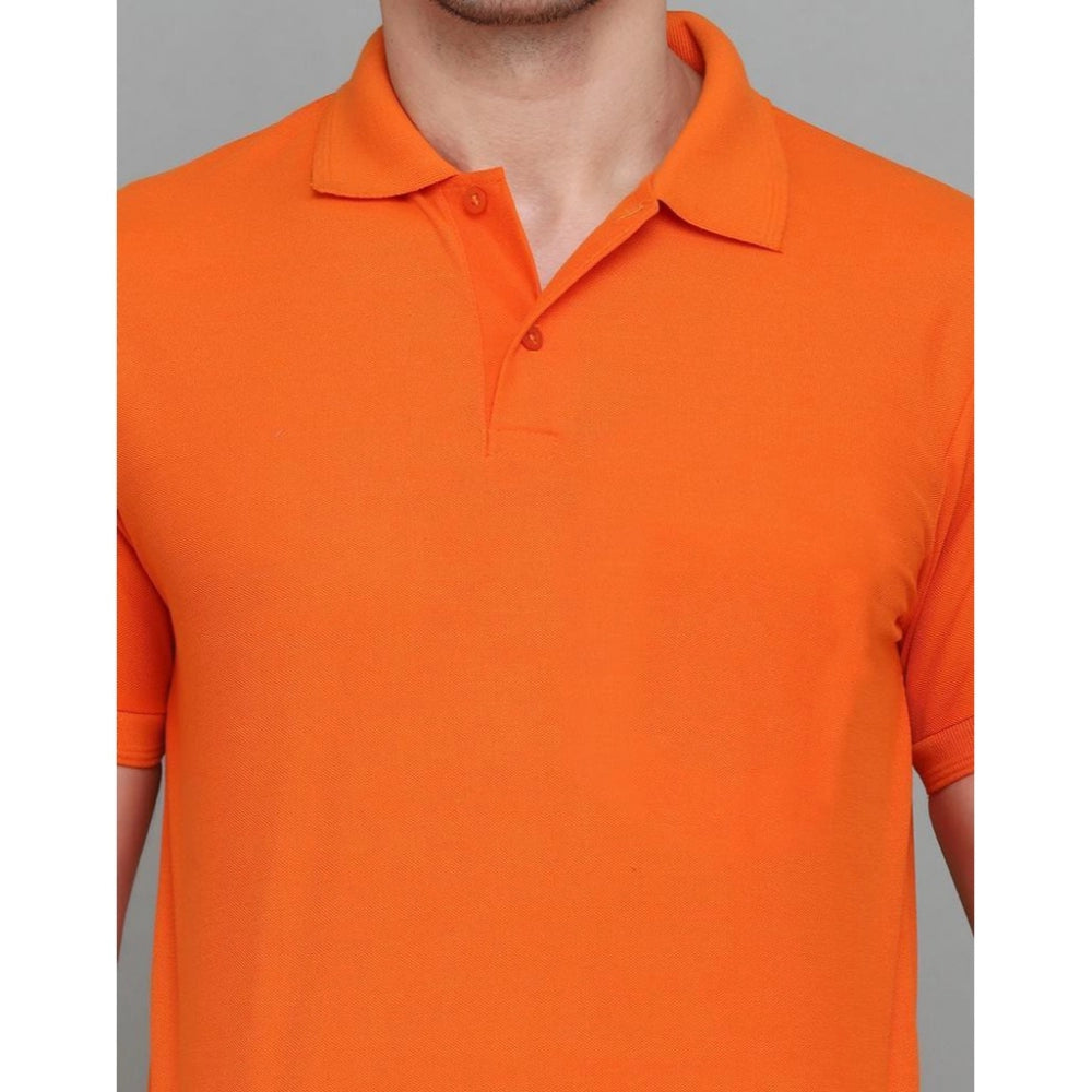 Amfyn Men's Casual Half Sleeve Solid Cotton Blended Polo Neck T-shirt (Orange)