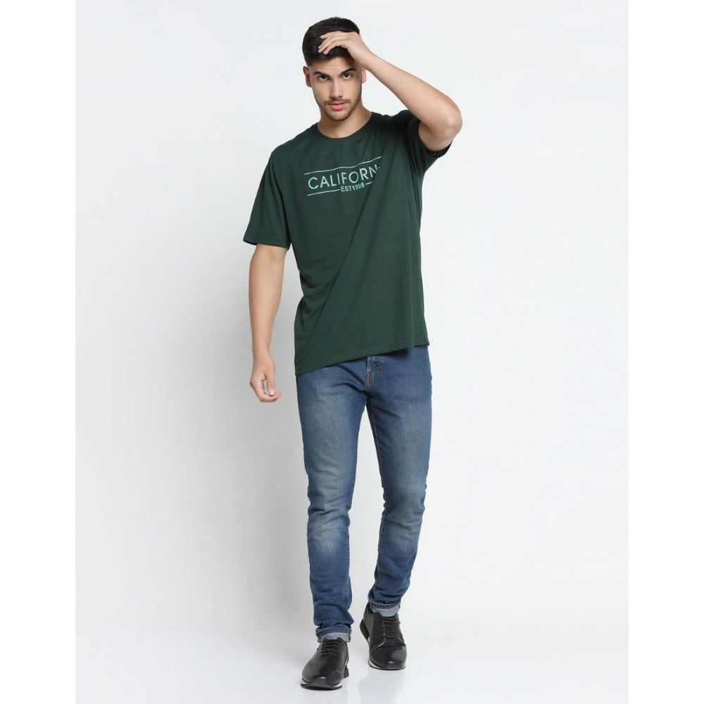 Amfyn Men's Casual Half Sleeve Printed Cotton Blended Round Neck T-shirt (B.Green)