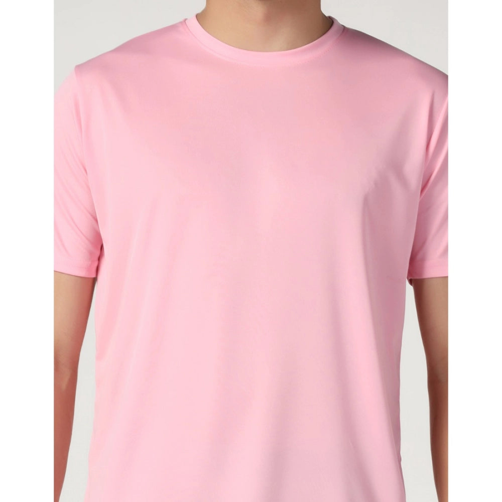 Amfyn Men's Casual Half Sleeve Solid Polyester Round Neck T-shirt (Pink)