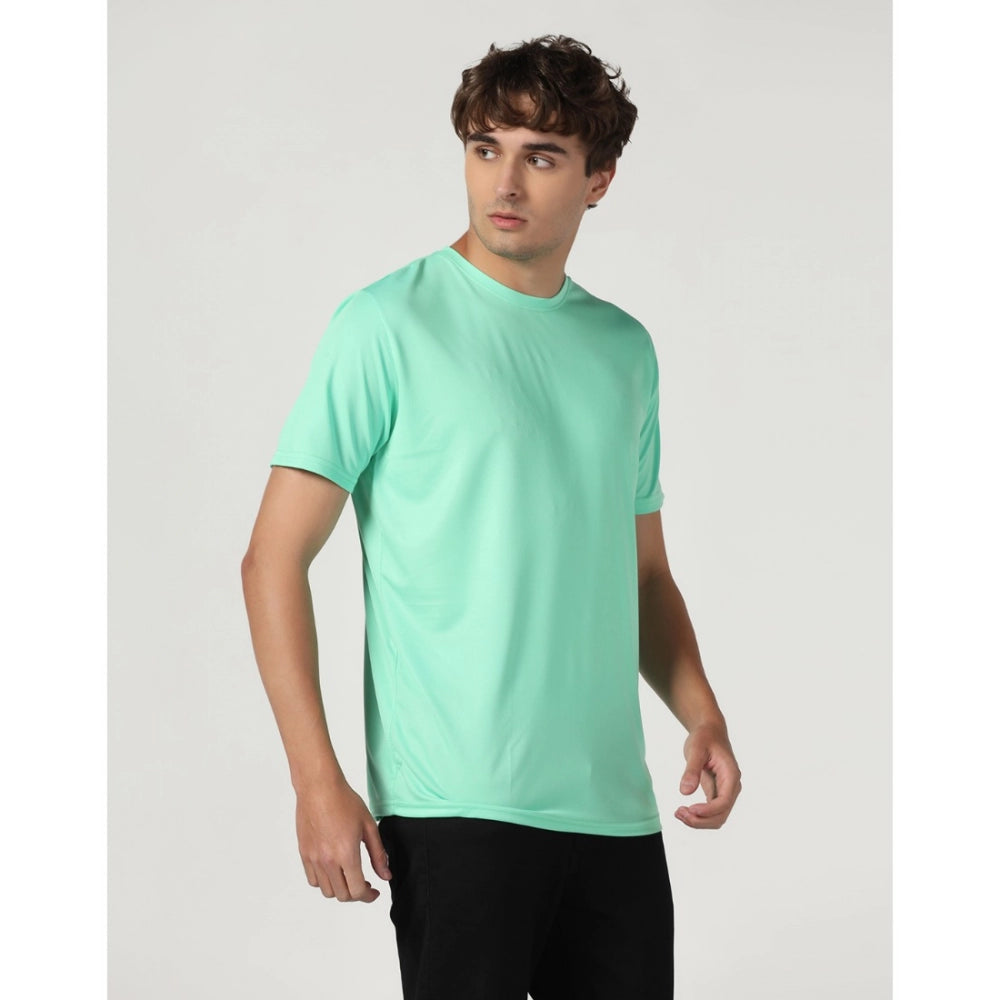 Amfyn Men's Casual Half Sleeve Solid Polyester Round Neck T-shirt (Lgreen)