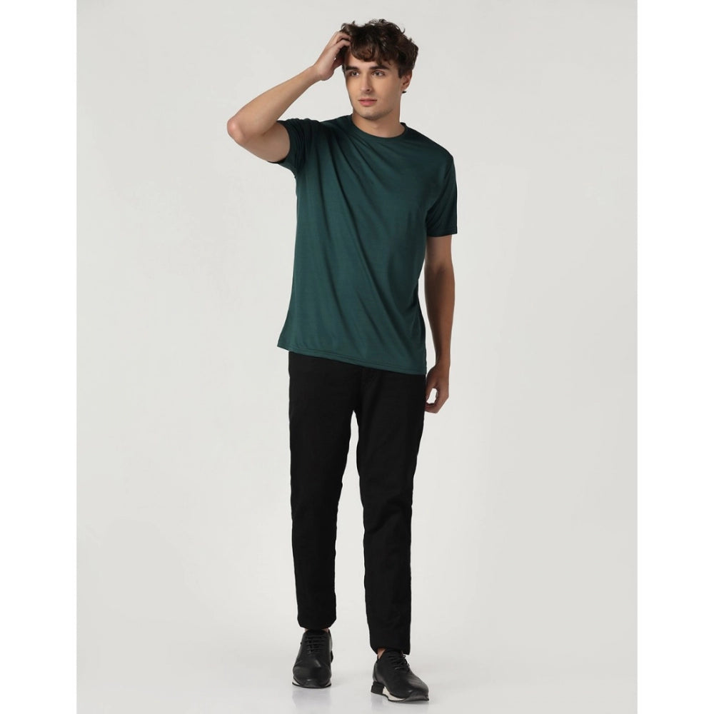 Amfyn Men's Casual Half Sleeve Solid Polyester Round Neck T-shirt (Green)