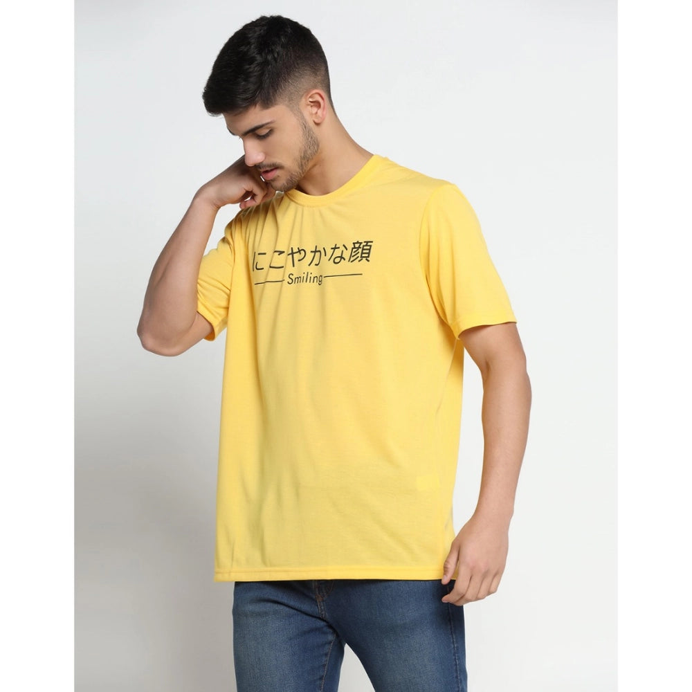 Amfyn Men's Casual Half Sleeve Printed Cotton Blended Round Neck T-shirt (Yellow)