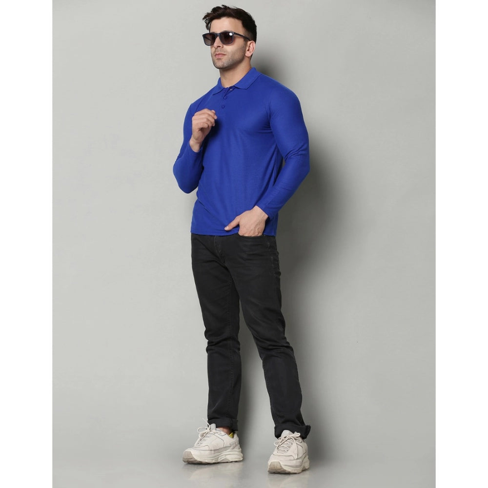 Amfyn Men's Casual Full Sleeve Solid Cotton Blended Polo Neck T-shirt (Royal)